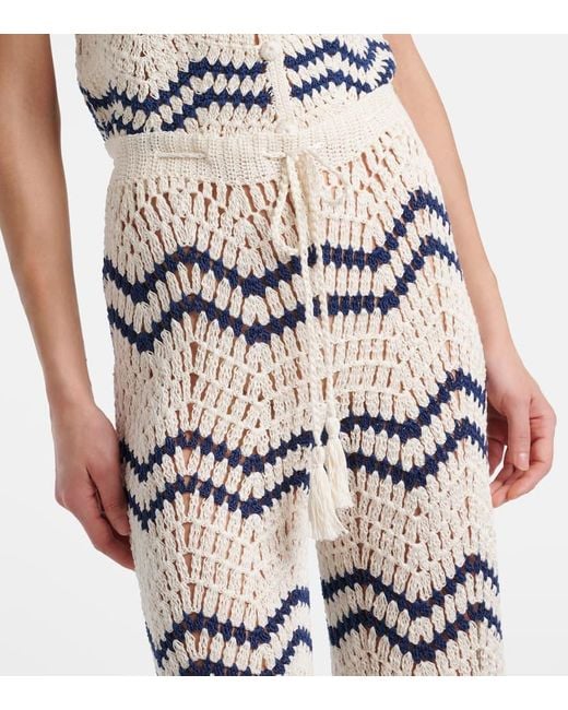 Anna Kosturova White Nautical Crochet Cotton Wide-Leg Pants