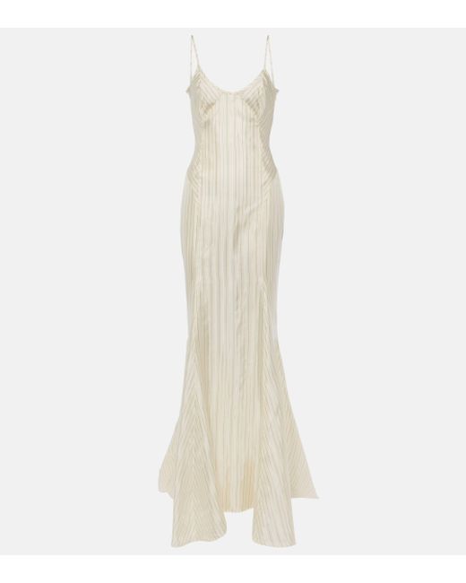 The Attico White Striped Satin Slip Dress