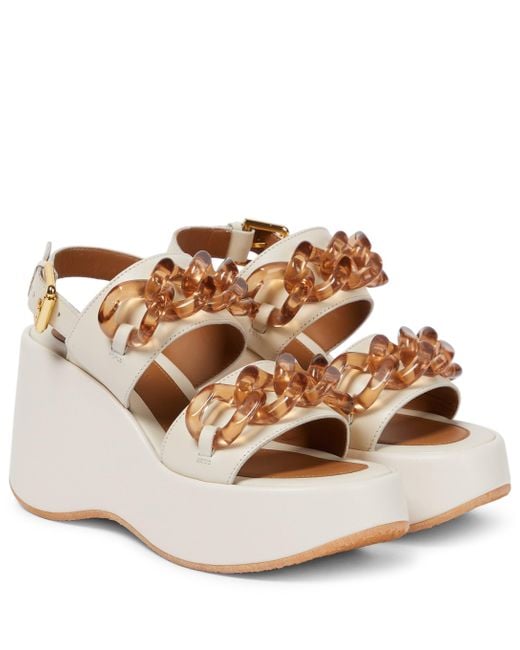 See By Chloé Mahe Leather Wedge Sandals in White | Lyst UK
