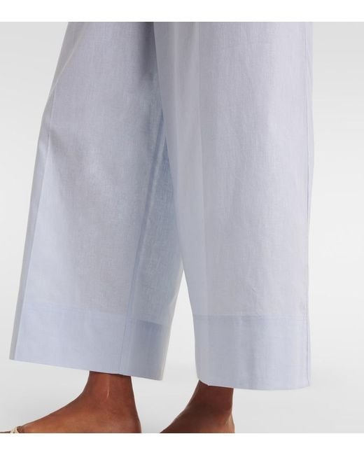 Totême Blue Cotton And Linen Wide-Leg Pants