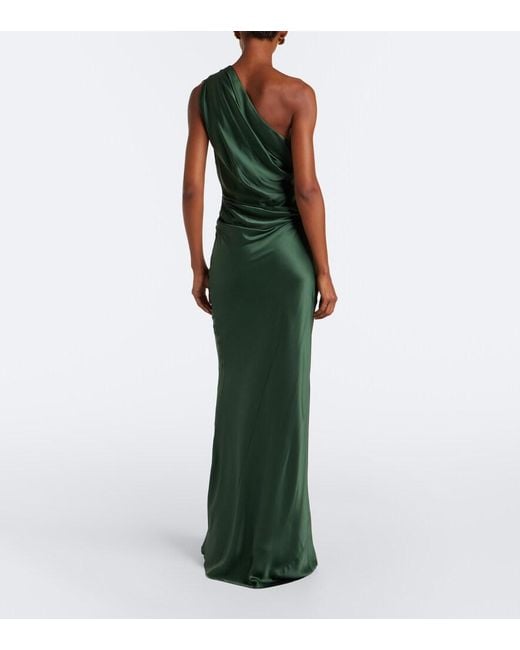 The Sei Green Draped One-Shoulder Silk Satin Gown