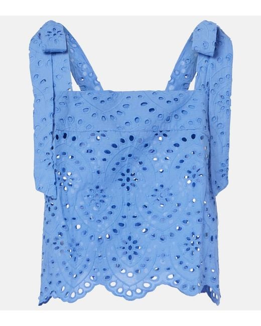 Poupette Blue Noa Broderie Anglaise Cotton Top
