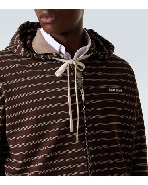 Sweat-Shirt A Capuche Raye En Coton Miu Miu pour homme en coloris Brown