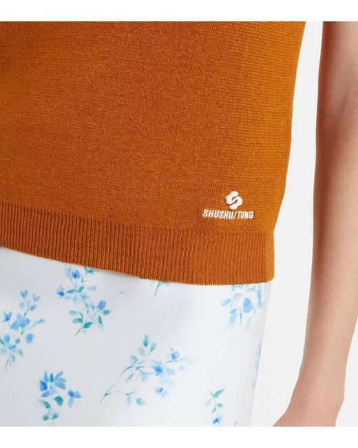 ShuShu/Tong Orange Lace-Trimmed Linen Top