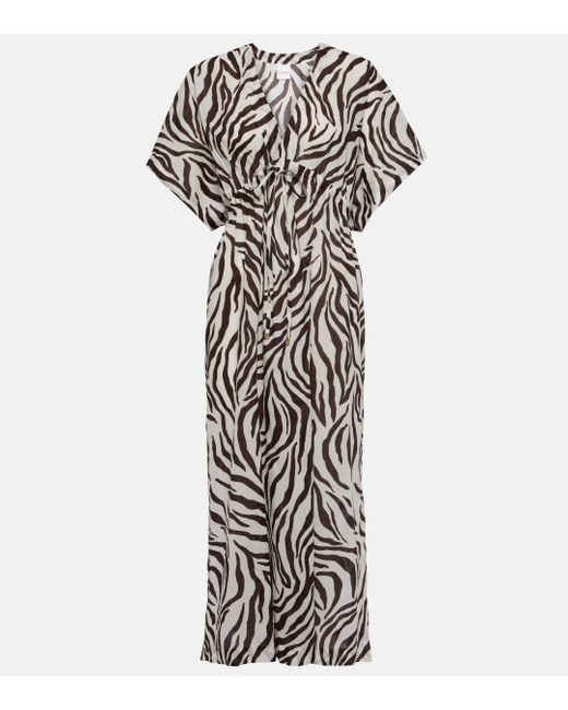 Max Mara White Dorotea Zebra-print Cotton Midi Dress