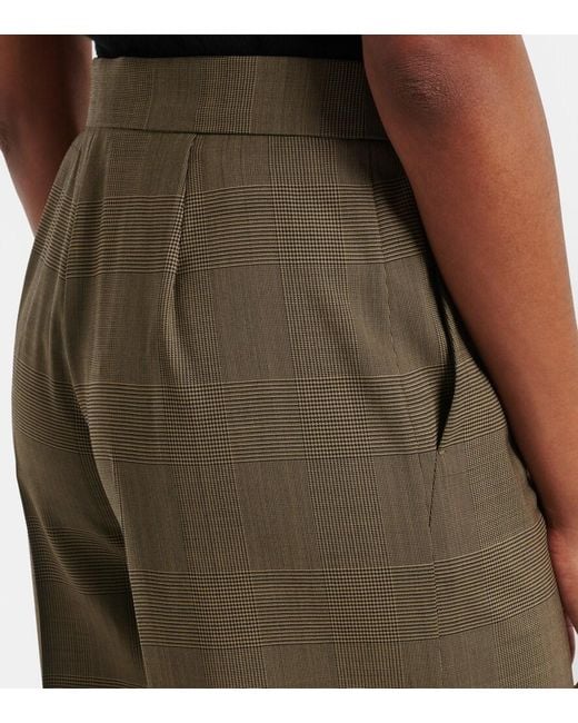 Max Mara Natural Checked Virgin Wool Wide-Leg Pants