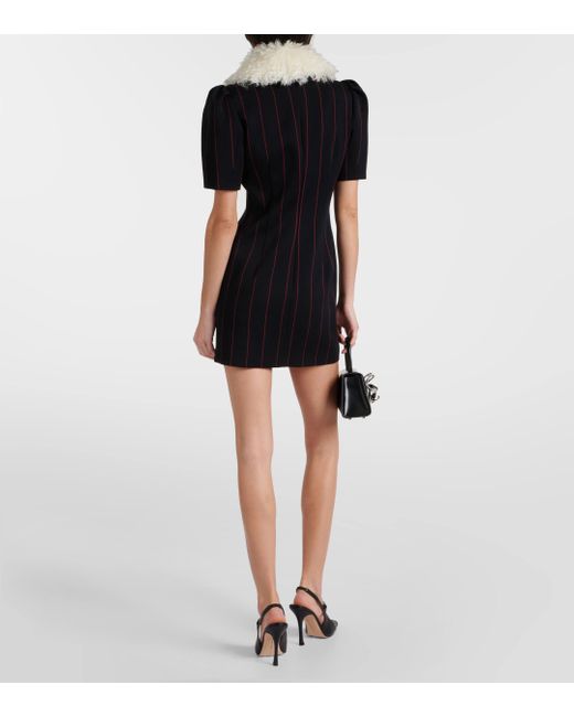 Alessandra Rich Black Pinstripe Collared Wool-blend Minidress