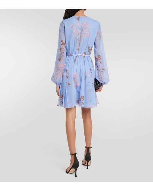 Giambattista Valli Blue Mini Carnation Bouquets Seidenkleid