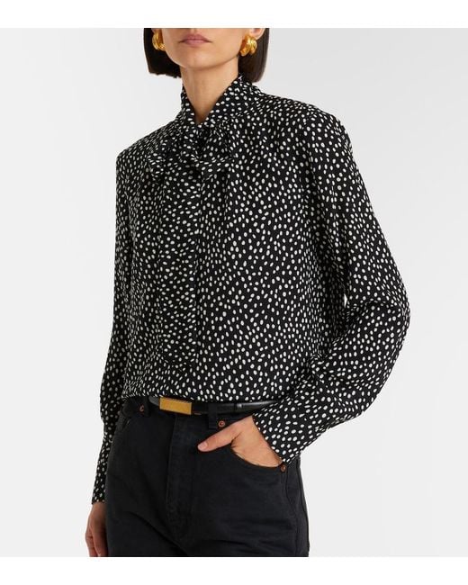 Nili Lotan Black Janese Bow-Detail Polka-Dot Silk Blouse