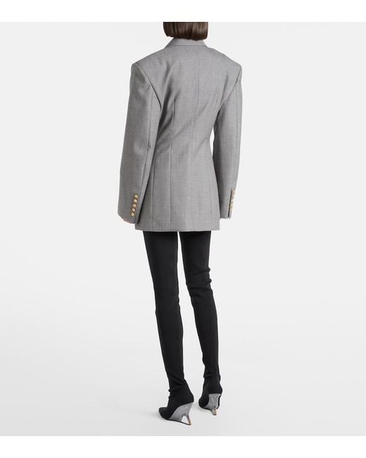 Balmain Gray Draped Virgin Wool Blazer Dress