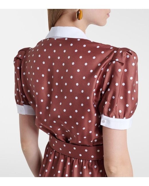 Rodarte Brown Belted Polka-Dot Silk Twill Midi Dress