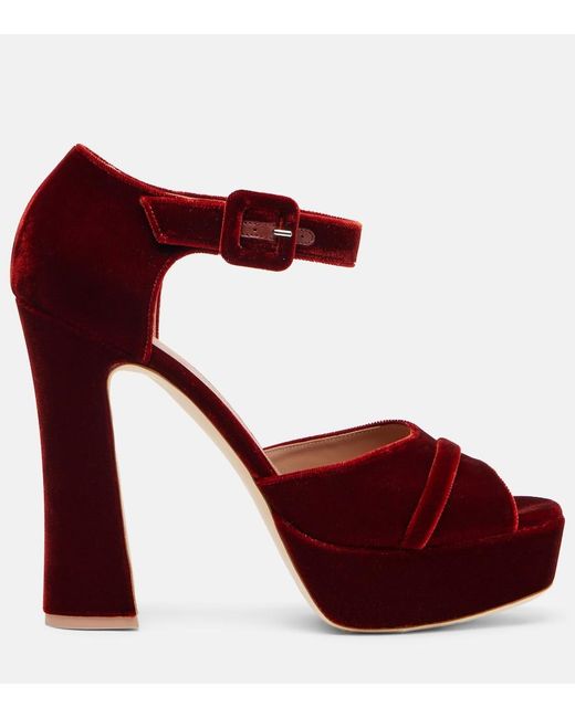 Malone Souliers Red Yuri 125 Velvet Platform Sandals