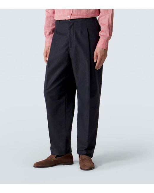 Brunello Cucinelli Blue Panama Cotton And Linen Tapered Pants for men