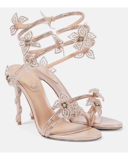 Rene Caovilla Natural Margot 105 Embellished Satin Sandals