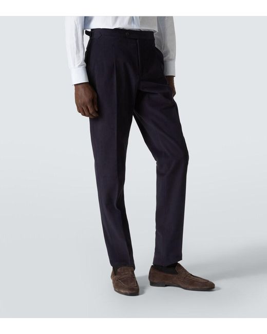 Thom Sweeney Blue Double-Breasted Brushed Cotton Suit for men