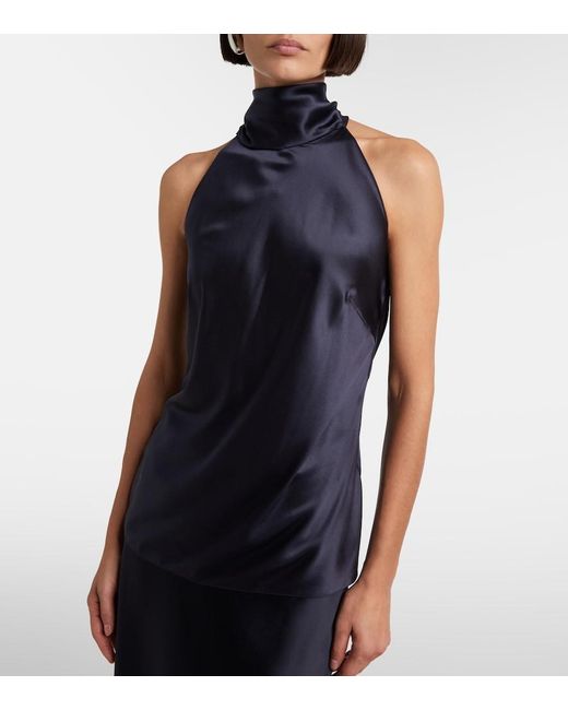 Ralph Lauren Blue Chilton Silk-Blend Charmeuse Top