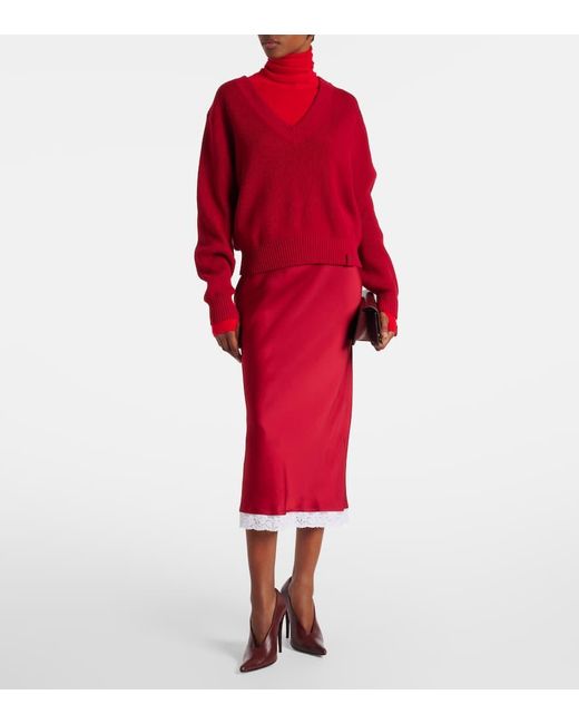 Victoria Beckham Red Midirock Aus Satin Mit Spitze