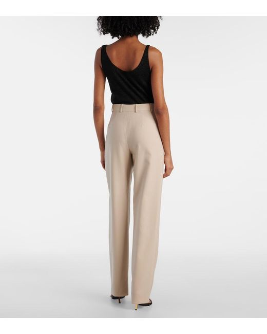 Saint Laurent Natural Pleated Wool Wide-Leg Pants