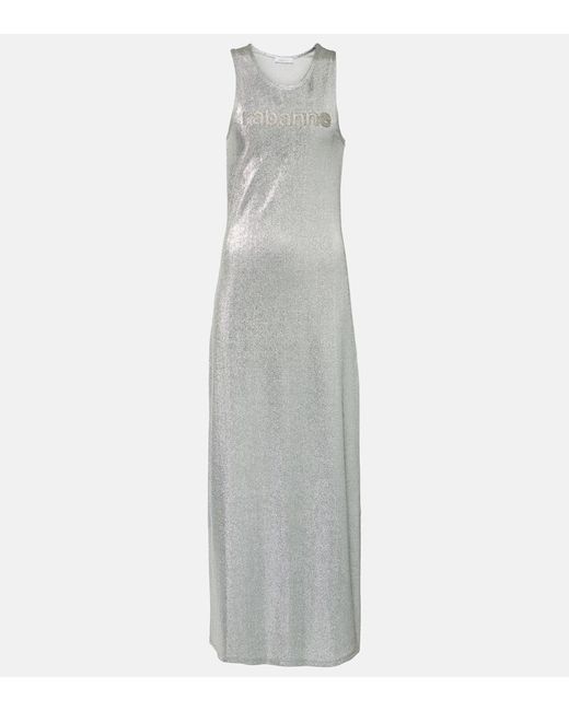 Rabanne White Logo Glitter Maxi Dress