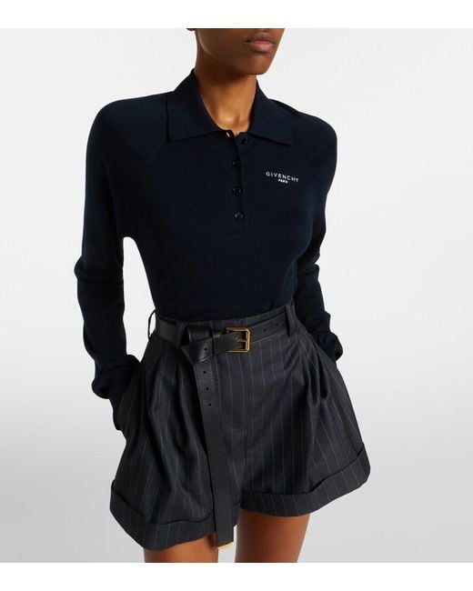 Givenchy Blue Cotton And Silk Polo Sweater