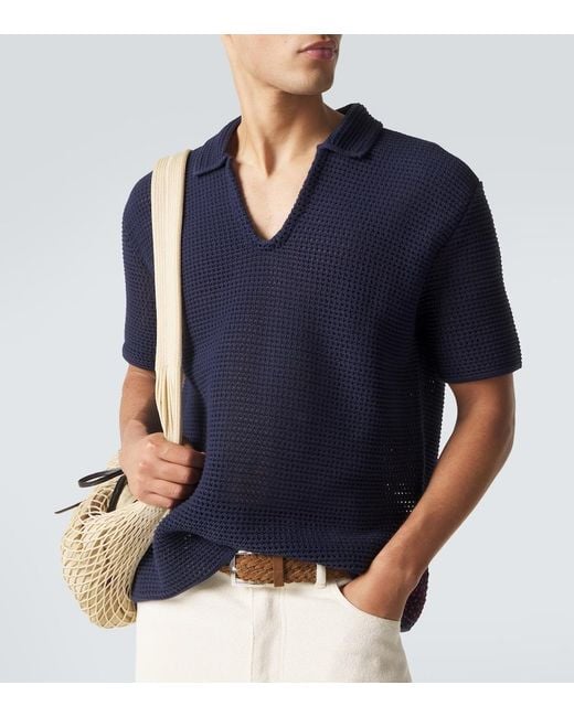 Orlebar Brown Blue Batten Crochet Cotton Polo Shirt for men