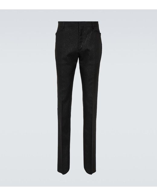 Tom Ford Black Atticus Striped Mohair-Blend Jacquard Slim Pants for men