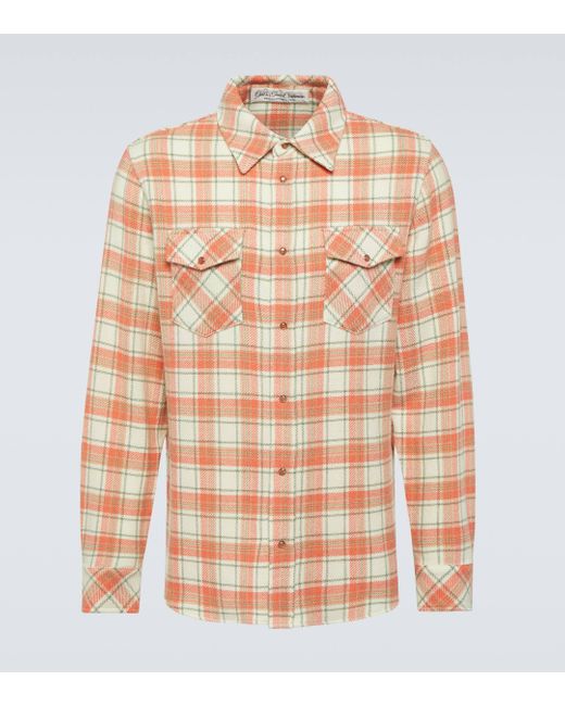 God's True Cashmere Orange Plaid Cashmere Shirt for men