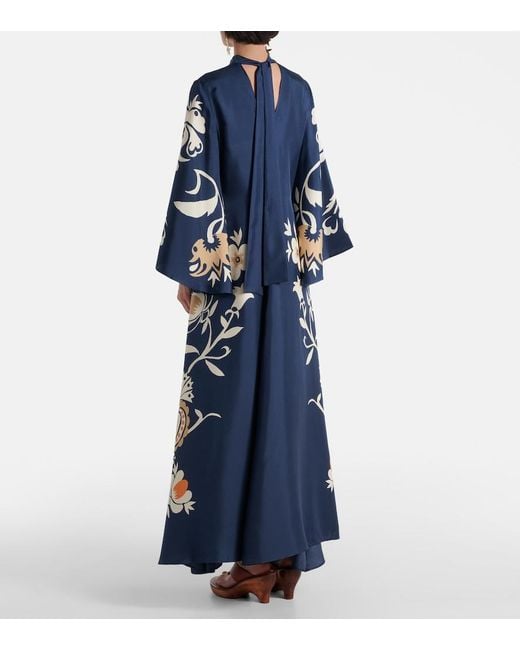 LaDoubleJ Blue Magnifico Floral Silk Twill Maxi Dress
