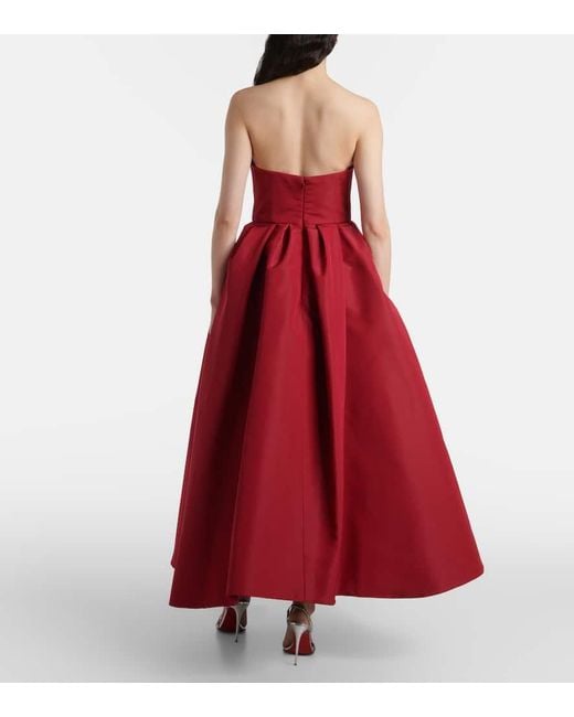 Carolina Herrera Red Strapless Belted Silk Cocktail Dress