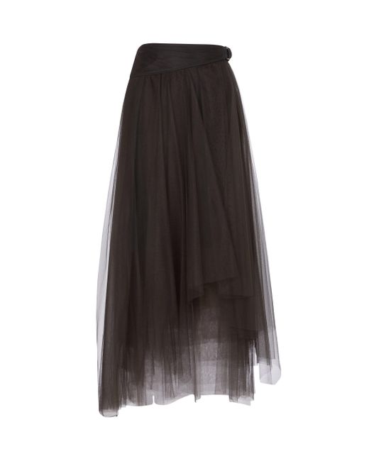 Brunello Cucinelli Gray Asymmetric Tulle Maxi Skirt