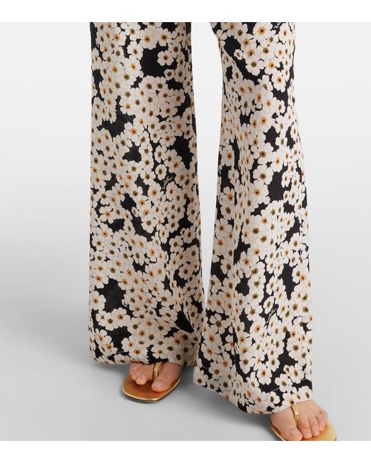 Valentino White Floral Silk Crepe De Chine Wide-Leg Pants