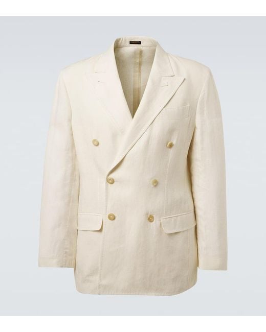 Rubinacci Natural Double-Breasted Linen Blazer for men