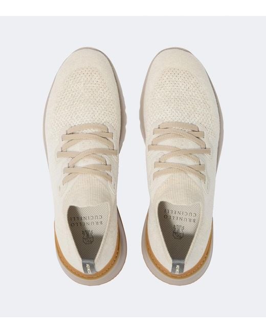 Brunello Cucinelli White Knitted Sneakers for men
