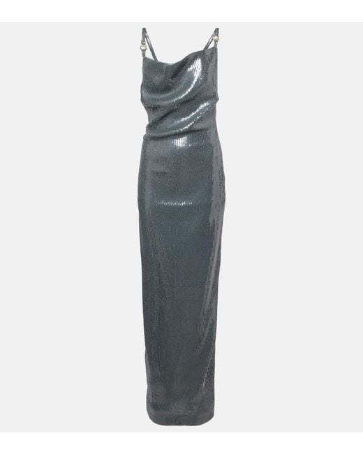 Coperni Blue Sequined Draped Gown