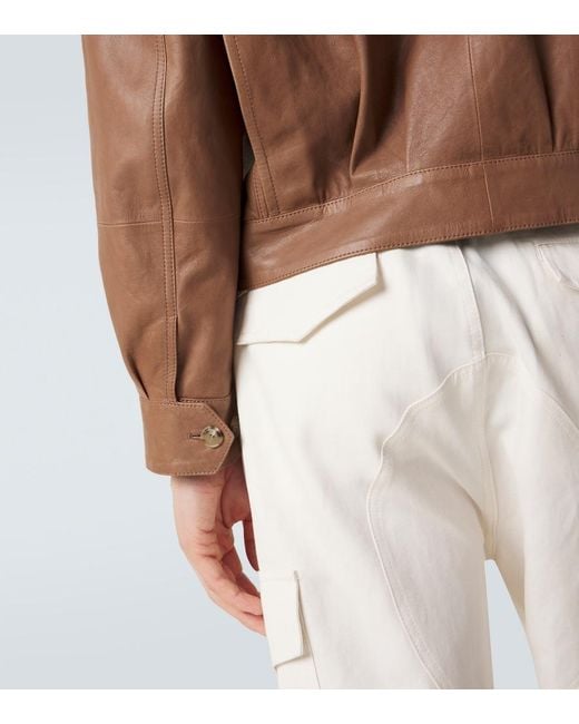 Brunello Cucinelli Brown Leather Blouson Jacket for men