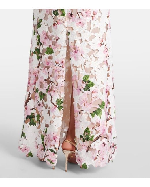 Vestido De Fiesta De Encaje Guipur Floral Oscar de la Renta de color White