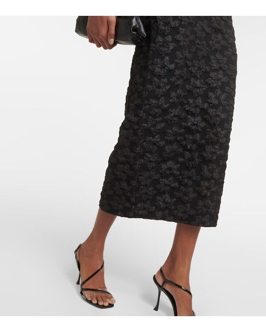 ROTATE BIRGER CHRISTENSEN Black 3d Jacquard Puff-sleeve Midi Dress