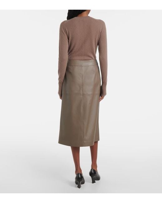 Joseph Brown Leather Midi Skirt