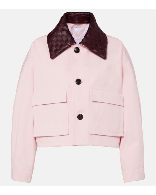 Bottega Veneta Pink Cropped Leather-Trimmed Cotton Twill Jacket