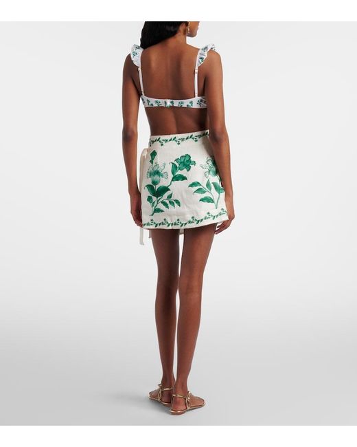 Agua Bendita Green Luna Floral Linen Beach Cover-Up