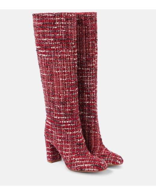 Gianvito Rossi Red Boucle Knee-High Boots