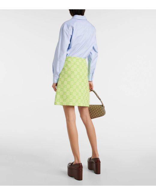 Gucci Green GG Cotton-blend Boucle Miniskirt