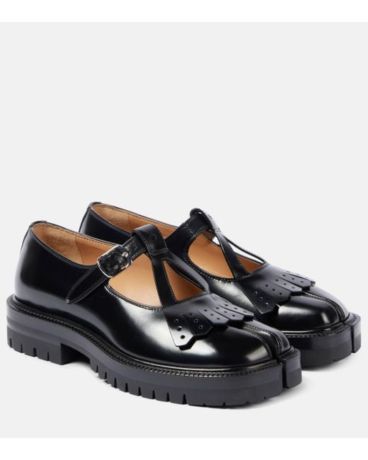 Maison Margiela Black Tabi Polished Leather Mary Jane Shoes