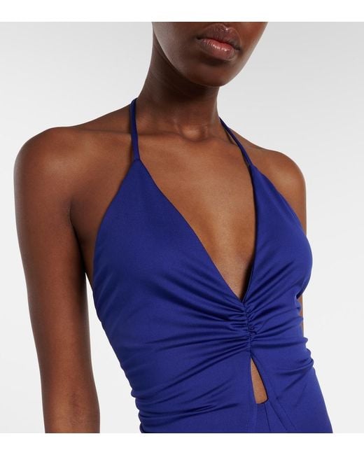 Victoria Beckham Blue Ruched Maxi Dress