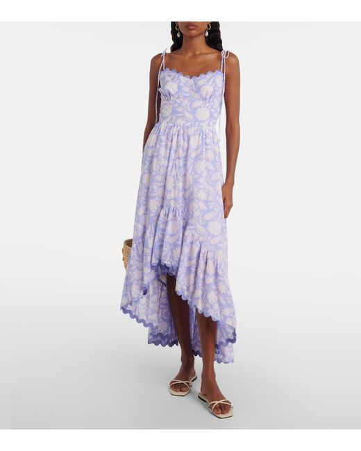 Juliet Dunn Blue Asymmetric Floral Cotton Midi Dress
