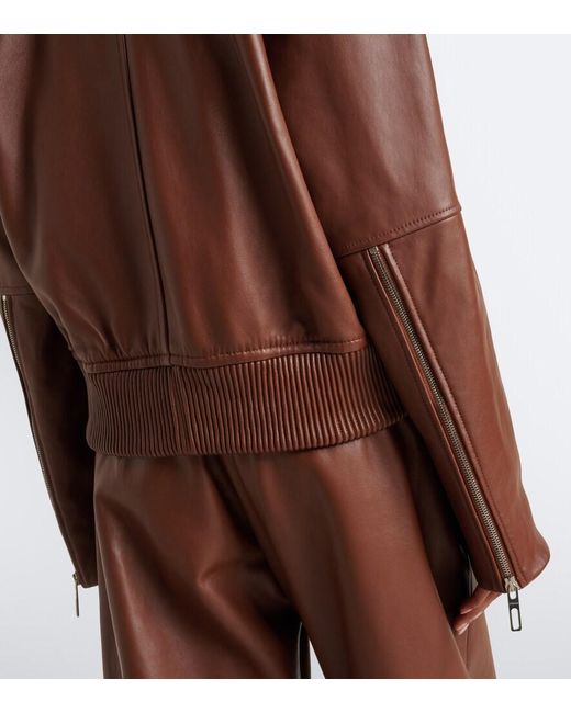 Sportmax Brown Leather Bomber Jacket