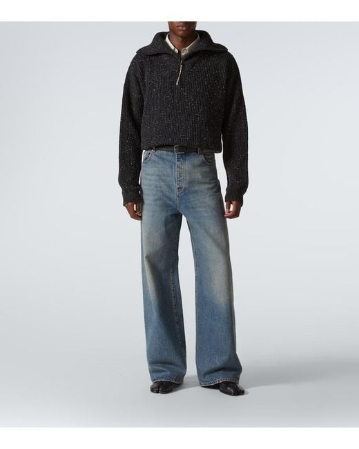 Maison Margiela Black Linen And Wool Half-Zip Sweater for men