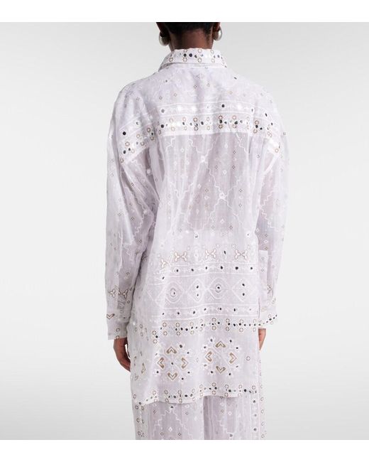 Juliet Dunn White Embellished Cotton Shirt