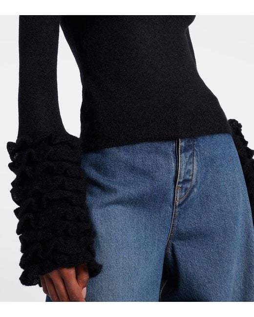 Alaïa Blue Ruffled Sheer Mohair-Blend Top