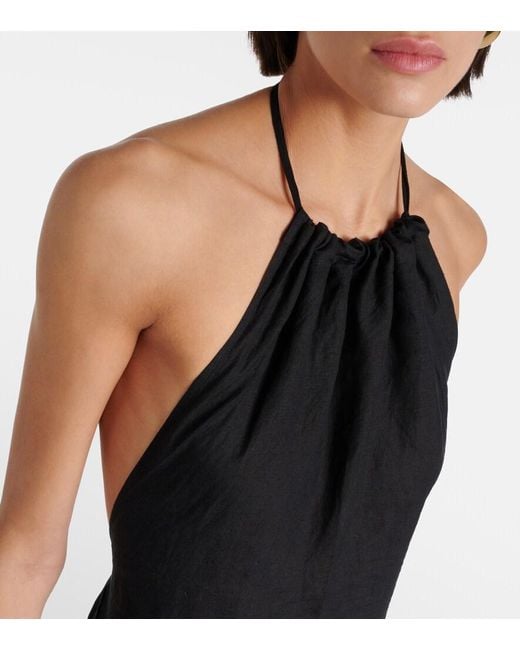 Nili Lotan Black Lelia Halterneck Linen Maxi Dress